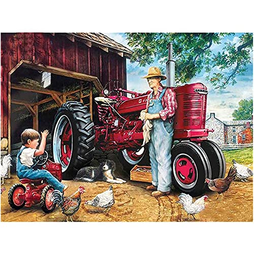 ZHXXFD Diamond Painting Bilder Set Full Groß Farm Roter Traktor 50X60 5D Diamond Painting Strass Runden Steine,Diamant Painting Set Erwachsene Kinder Diamant Malerei Kunst Kit von ZHXXFD