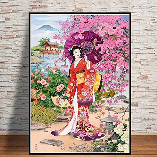 ZHXXFD Malen Nach Zahlen Erwachsene Kinder Japanische Geisha Frau Malen Nach Zahlen Set Anfänger Leinwand Groß Landschaft Tiere Diy Paint By Numbers Kits 40X50CM(A86) von ZHXXFD