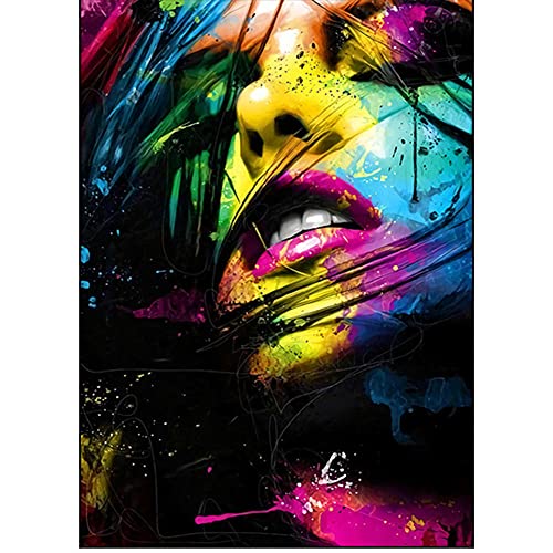 ZHXXFD Malen Nach Zahlen Erwachsene Kinder Mit Rahmen Lippen Graffiti Buntes Mädchen Gesicht Malen Nach Zahlen Set Anfänger Leinwand Groß Landschaft DIY Paint by Numbers Kits 40X50CM(A75) von ZHXXFD