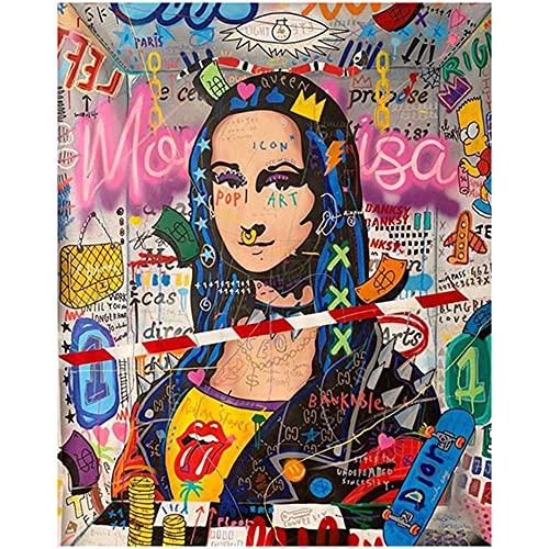 ZHXXFD Malen Nach Zahlen Erwachsene Kinder Mit Rahmen Mona Lisa Street Graffiti Malen Nach Zahlen Set Anfänger Leinwand Groß Landschaft Tiere Diy Paint By Numbers Kits 40X50CM(A53) von ZHXXFD