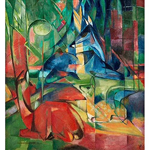 ZHXXFD Malen Nach Zahlen Erwachsene Kinder Mit Rahmen-Paint by Numbers-Hirsch Im Wald Franz Marc-DIY Malen Nach Zahlen Leinwand 40x50CM(A202) von ZHXXFD