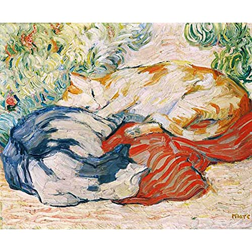 ZHXXFD Malen Nach Zahlen Erwachsene Kinder Mit Rahmen-Paint By Numbers-Katzen Auf Einem Roten Tuch. Franz Marc-Diy Malen Nach Zahlen Leinwand 40x50CM(A220) von ZHXXFD