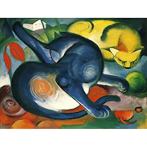 ZHXXFD Malen Nach Zahlen Erwachsene Kinder Mit Rahmen-Paint By Numbers-2 Katzen, Blau Und Gelb Franz Marc-Diy Malen Nach Zahlen Leinwand 40x50CM(A23) von ZHXXFD