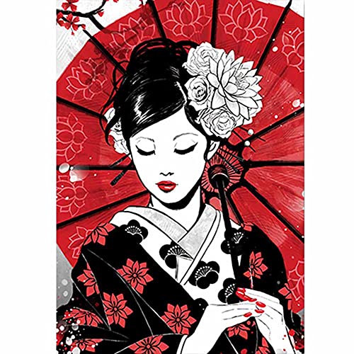 ZHXXFD Malen Nach Zahlen Erwachsene Kinder Mit Rahmen Ruby Geisha Japanisch Malen Nach Zahlen Set Anfänger Leinwand Groß Landschaft Tiere Diy Paint By Numbers Kits 40X50CM(A35) von ZHXXFD