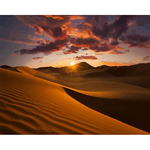 ZHXXFD Malen Nach Zahlen Erwachsene Kinder Sonnenaufgang Sahara Wüste Landschaft Leinwand Mit Rahmen 40X50CM,Malen Nach Zahlen Set Für Jungen Mädchen von ZHXXFD