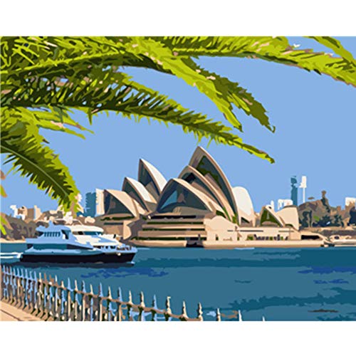 ZHXXFD Malen Nach Zahlen Erwachsene Sydney-Opernhauslandschaft Groß Ohne Mischen Diy Malerei Ölgemälde Farbe Leinwand Mit Pinsel Acryl Für Kinder Ohne Rahmen 40X50Cm,Zhxx von ZHXXFD