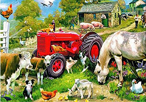 ZHXXFD ZXX5D Diamond Painting Tractor Und Tiere Auf Dem Bauernhof Full Groß Bild 5D Diamant Stickerei Kreuzstich Mosaik 40X50Cm Vollbohrer Strass Runde Perlen Handgemachte Kunst Geschenk von ZHXXFD