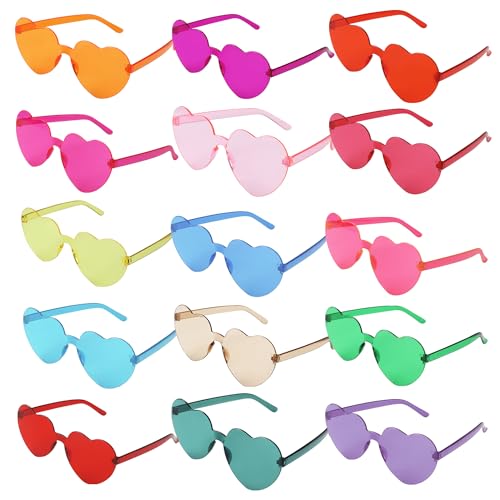 ZHYLUO 15 Stück Herz Sonnenbrille, Herz Brille, Sonnenbrille Herz, Bunte Herzbrille Partybrille, geeignet für Halloween, Karneval, Geburtstagsfeier, Hippie-Kostümzubehör von ZHYLUO