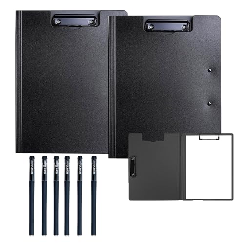 2 PCS Klemmbrett A4,Leichtes Zwischenablage,Inklusive 6 Stifte,Kunststoff Ordner Foldover Clip Boards,Klemmbrettmappe A4 Mit Deckel,Schwarze Zwischenablage,für Klassenzimmer,Büro,Restaurant,Arztbüro von ZHYUAN