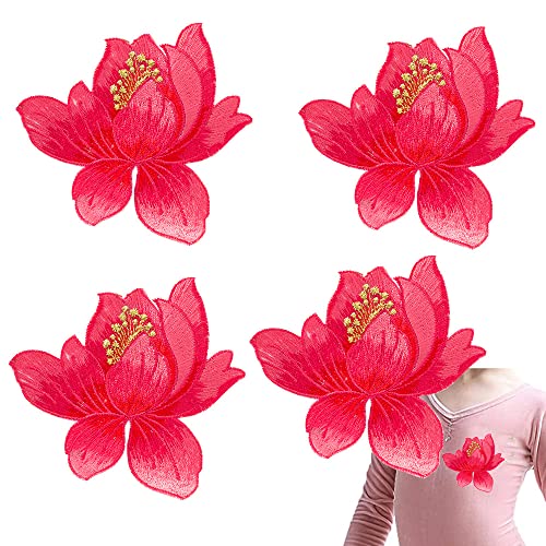 ZHome 4 Stück DIY Aufnäher Lotus Dekorative Patches/No Sew Clothing Patch/Applique Repair Patch für Kleid Jacken Kleidung Handtasche #6 von ZHome