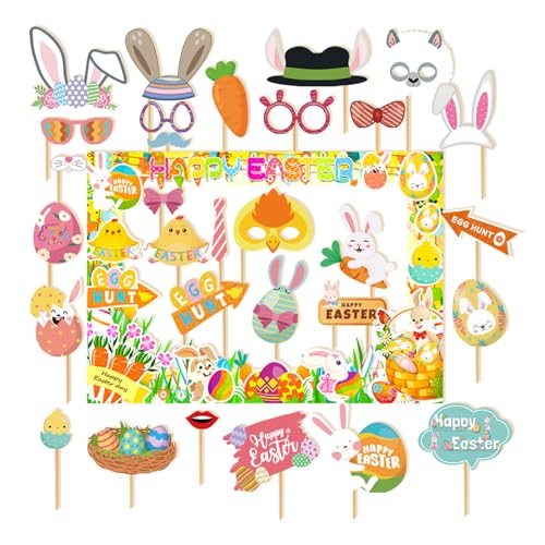 Fun Bunnies Eggs Photo Frame Mit 30 Kleinen Handheld Fotografie Requisiten Für Die Feier des Frühlingsfestivals Für Partydekoration von ZIDDAR