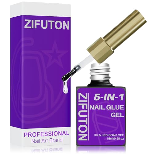 ZIFUTON Nagelkleber Für Kunstnägel -5 In 1 Gel Nail Glue Extra Stark, 15ml UV/LED Nagel Kleber Für Nail Tips Press On Nail Fake Nails von ZIFUTON