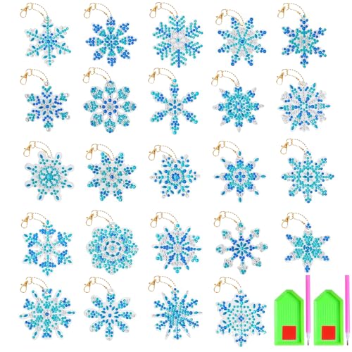 24 Stück Weihnachten Diamond Painting Schlüsselanhänger Schneeflocken Christbaumschmuck DIY 5D Diamant Malerei Anhänger Weihnachtsbaum Deko Ornamente Schlüsselbund Bastelset Geschenke Weihnachtsdeko von ZIGefofo