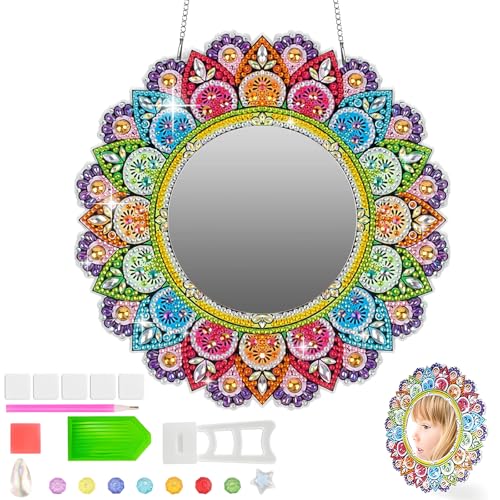 Diamond Painting Mandala Spiegel Bastelset Kinder Geschenke für Mädchen ab 6 7 8 9 10 11 12 Jahre DIY 5D Diamant Malerei Kosmetikspiegel Kindergeburtstag Basteln Spielzeug Geburtstagsgeschenke von ZIGefofo