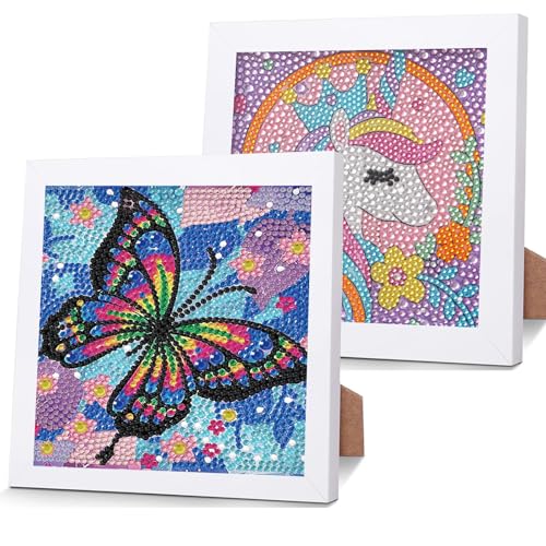 ZIGefofo 2 Stück 5D Diamond Painting Kinder mit Holzrahmen Diamond Painting für Kinder Mädchen Erwachsene DIY Mosaikherstellung Diamant Bilder Arts Craft für Home Wand Decor - 18 x 18cm von ZIGefofo