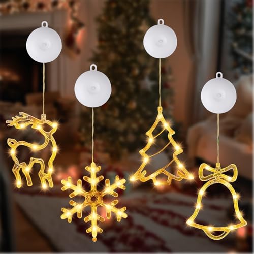 ZIGefofo 4 Stück Weihnachtsbeleuchtung Fenster mit Saugnäpfe 10 LED Lampenperle Batterie Fensterlicht Warmweiß Saugnapf Weihnachtsdeko Lichter für Weihnachten Beleuchtung Deko Party Hochzeit von ZIGefofo