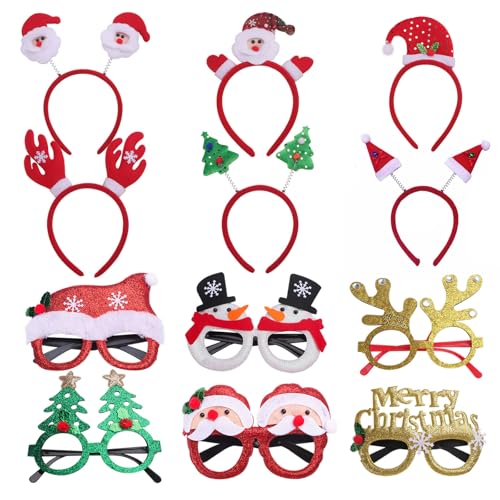 ZIGefofo 6 Stück Weihnachten Haarreifen und 6 Stück Weihnachten Brille mit Weihnachtsmann Elch Weihnachtsbaum Elementen Weihnachten Accessoires für Weihnachten Deko Geschenk Party Supplies von ZIGefofo