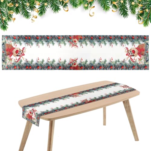 ZIGefofo Tischläufer Weihnachten 33 x 140cm mit Hochwertigem Druck-Motiv Läufer Decke Elch Rote Nase Tischdecke für Weihnachten Party Familienessen Neujahrsparty Tischdeko von ZIGefofo