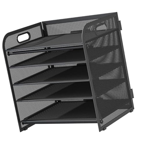 ZIHDKE Briefablage 5-stufiger Briefablage-Organizer aus Papier mit ausziehbarer Schublade und 2 Stifthaltern, Schreibtisch-Organizer for Bürobedarf(Black,A) von ZIHDKE