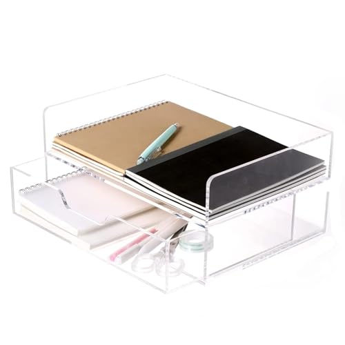 ZIHDKE Briefablage Schreibtisch-Organizer mit Schublade, 2-stufiges Papierfach for Letter/A4-Druckerpapier/Magazin, Home-Office-Zubehör von ZIHDKE