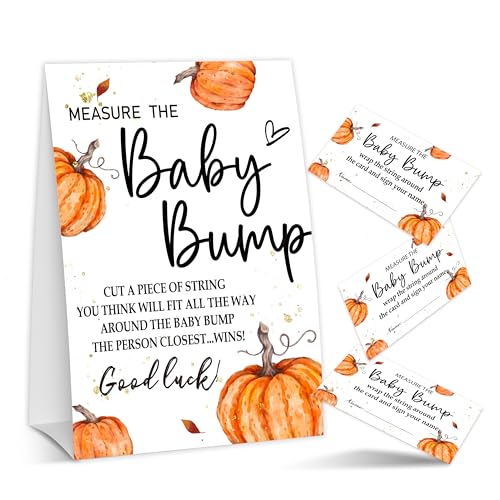 ZIIUFRN Herbst-Babyparty-Spielkarten-Set, messen Sie die Babybump-Babyparty-Spiel, Thanksgiving 1 Schild und 50 Karten, minimalistisches Jungen-Mädchen, geschlechtsneutrales Babyparty-Zubehör, A18 von ZIIUFRN