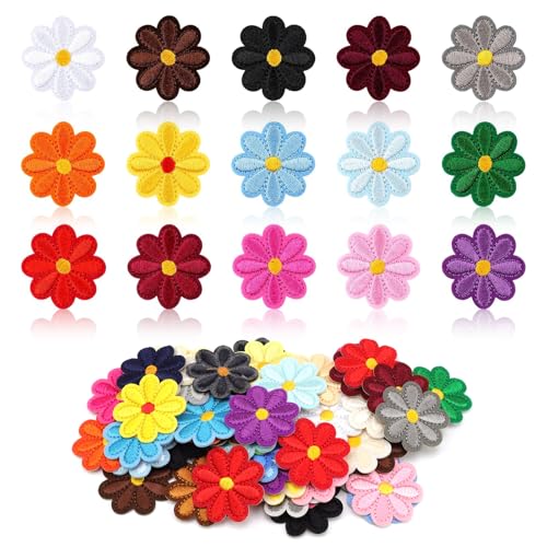 ZIJANG 60 Stück Aufnäher zum Aufbügeln, Blumen Patches zum Aufnähen, Gemischte Farben Flicken zum Aufbügeln, 4×4 cm, Schmelzkleber Bügelpatch, für Kleidung, Rucksäcke, Hüte von ZIJANG