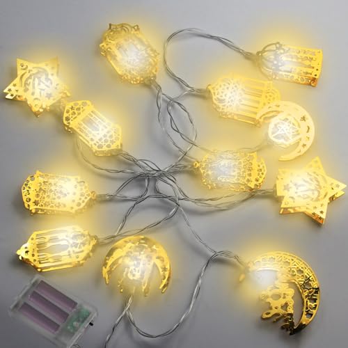 ZIOYA Ramadan Lichterkette 9.8ft /20 LED Ramadan Dekorative Fee Licht Stern Mond Laternen Eid Ramadan Laternen Lichterkette für Festival Party Ramadan Dekoration (Batterien nicht enthalten) von ZIOYA