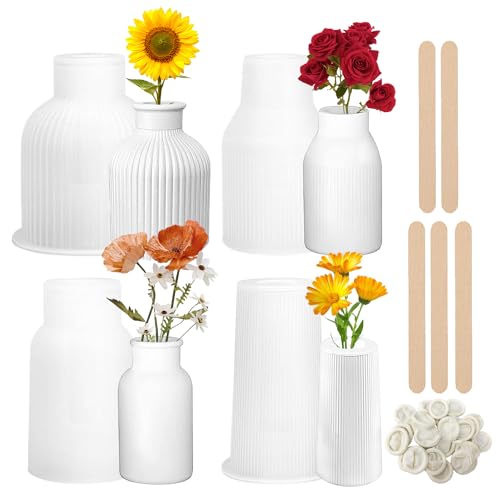 ZIOYA Silikonform Vase 4 Stück Blumenvase Silikonformen Gießformen DIY Resin Formen Silikonform Epoxidharz mit Fingerling und Holzstab für Vasen, Stifthalter und Andere Basteldekorationen von ZIOYA