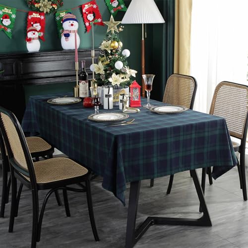 ZIQINPSQ Rechteckige Stoff-Tischdecke für Esszimmer, britischer Stil, kariert, für Weihnachten und Feiertage, Blau und Grün, 140 x 250 cm von ZIQINPSQ