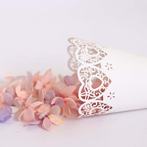 Qiuxiaoaa 50Pcs Laser Cut Liebe Herz Spitze Legen Süßigkeiten Süßigkeiten Hochzeitsfeier Gefälligkeiten Konfetti Zapfen Papierkegel Dekoration Zubehör Geschenk DIY Papier Blumenröhre Weiß von ZIRAN