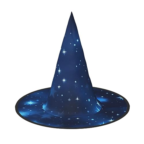 ZISHAK Blauer glänzender Sternen-Muster, trendiger Halloween-Hexenhut für Damen – ultimativer Partyhut für das beste Halloween-Kostüm-Ensemble von ZISHAK