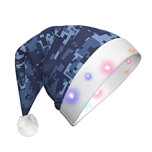 ZISHAK Blaues Camouflage-Muster, festliche LED-beleuchtete Plüsch-Weihnachtsmütze: Die ultimative Party-Kopfbedeckung für unvergessliche Feiern von ZISHAK
