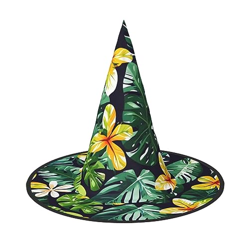 ZISHAK Hawaiianische tropische Blätter Blumen trendiger Halloween-Hexenhut für Frauen – ultimativer Partyhut für das beste Halloween-Kostüm-Ensemble von ZISHAK