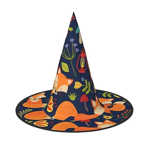 ZISHAK Niedlicher Tier-Hexenhut mit Fuchs und Blume, trendiger Halloween-Hexenhut für Damen – ultimativer Partyhut für das beste Halloween-Kostüm-Ensemble von ZISHAK