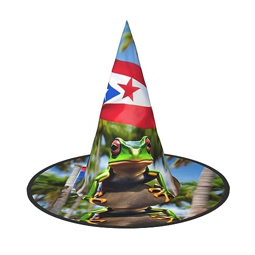 ZISHAK Puerto Rico-Flaggen, Froschpalmen, trendiger Halloween-Hexenhut für Frauen – ultimativer Partyhut für das beste Halloween-Kostüm-Ensemble von ZISHAK