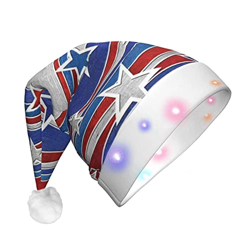 ZISHAK Weihnachtsmütze mit patriotischen Sternen, Unabhängigkeitstag, festlich, LED-beleuchtet, Plüsch: Die ultimative Party-Kopfbedeckung für unvergessliche Feiern von ZISHAK