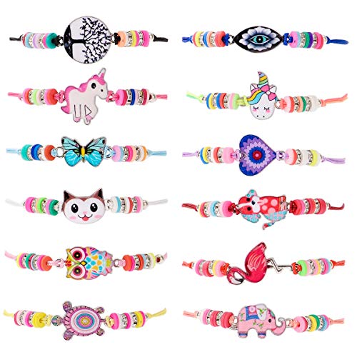 ZITFRI 12pcs Armbänder Mädchen Mitgebsel Kindergeburtstagsparty Freundschaftsarmband Kinder Schmuck Armband Gastgeschenk Einhorn Armband Einstellbar Geflochten Armbänder mit Anhänger von ZITFRI