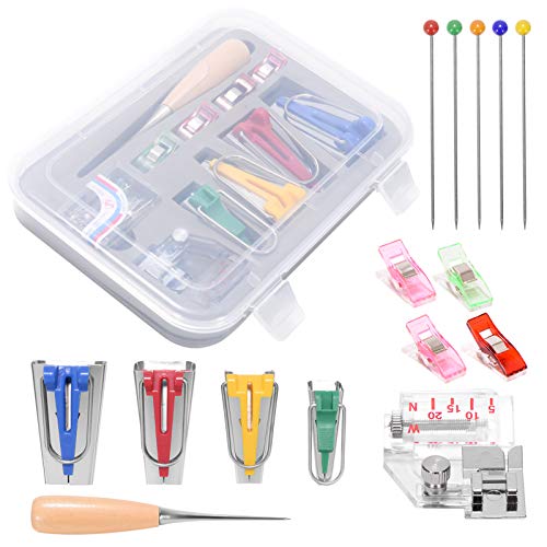 ZITFRI 4er Schrägbandformer 6mm 12mm 18mm 25mm Bias Tape Maker Kit Schrägband Werkzeug mit Verstellbar Nähfuß, Quilten Ahle, Ball Pins, Stoffklammern, Nähen Zubehören für Kleidung DIY Handwerk von ZITFRI