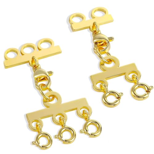 ZITUZY 2 Stück Ketten Layering Verschluss, Gold 2/3 Stränge Federverschluss Separator, Geschichtete Armbänder Halskettenverb, für selbstgemachte Halsketten, Armbänder, Fußkettchen (Gold) von ZITUZY