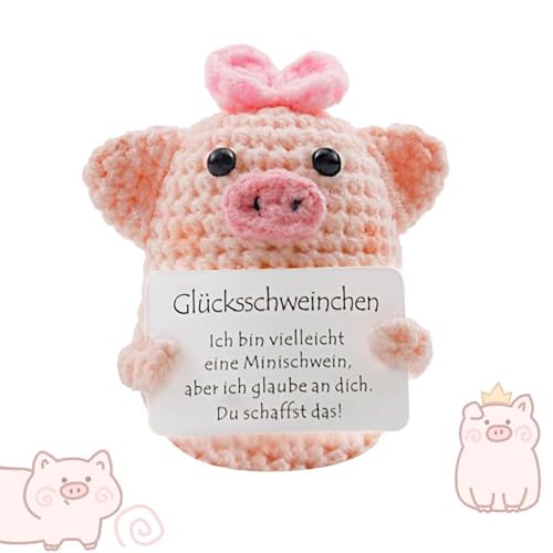 ZITUZY Glücksschwein, Pocket Hug Glücksschweinchen, Du Schaffst das Kreative Strickwolle Minischwein Puppe, Mutmacher Geschenk Motivationsgeschenke Einschulung Geschenk Glücksbringer Prüfung Geschenk von ZITUZY