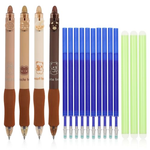 ZITUZY Radierbarer Kugelschreiber, 4 Stück Blau Radierbare Stifte, 0.5MM Radierbarer Tintenroller, mit 10 austauschbarer Mine, und 2 Radiergummis Löschbaren, für Schulsachen Bürobedarf Studenten von ZITUZY