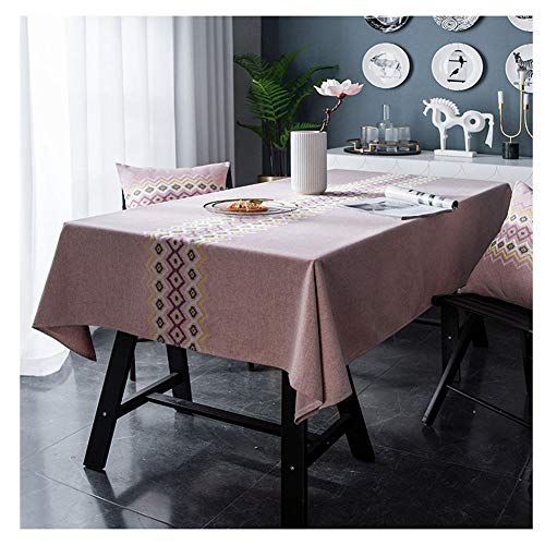 ZIXING Fashion Boho Tischdecke Nähen Jacquard Design aus Baumwolle und Leinen,Rechteckige Tischdecken Couchtisch für Gartentischdekoration Home Küche Dekoration Pink 140 * 240cm von ZIXING Fashion