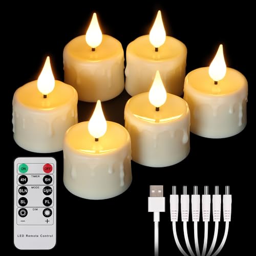 ZIYOUDOLI Wiederaufladbare LED Teelichter Halloween Aufladbare Kerzen mit Fernbedienung Timer, Warmweiß Dimmbare LED-Kerze für Halloween, Weihnachten Heimdekoration (Set von 6) von ZIYOUDOLI