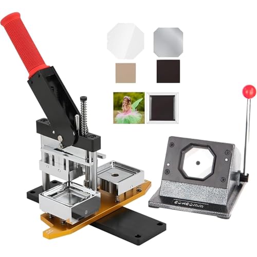 Fotomagnetmaschine, DIY-Kühlschrankmagnet-Pin-Maker-Maschine, Herstellung von quadratischen Kühlschrankmagnet-Button-Abzeichen + Papierschneider + 100-teiliges Verbrauchsmaterial, DIY-Metall-Abzeiche von ZJHESXV