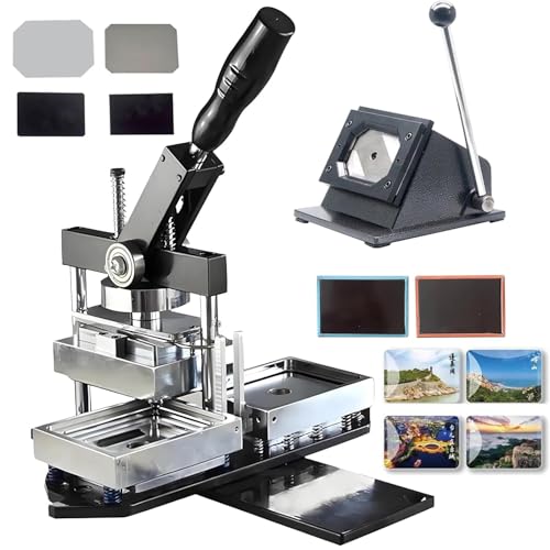 Kühlschrankmagnet-Herstellungsmaschinen-Set 53 x 80 mm, DIY-Foto-Kühlschrankmagnet-Herstellungsmaschine, 1 Pressmaschine + 1 Papierschneider + 150-teiliges Material, Metall-Button-Maker für Geschenk- von ZJHESXV