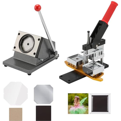 Maschine zur Herstellung von Kühlschrankmagnet-Abzeichen, 50 mm/2 Zoll quadratische DIY-Fotomaschine, Maschine zur Herstellung von Kühlschrankaufklebern, Knopfpressmaschine mit 100 Stück magnetischem von ZJHESXV