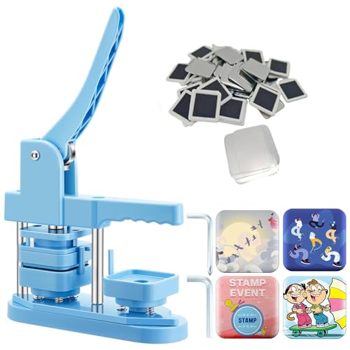 Quadratisches Kühlschrankmagnet-Maschinen-Kit, quadratische Button-Maker-Maschine für Kühlschrankmagnete, 50 mm/2 Zoll DIY-Anstecker-Button-Pressmaschine mit 100 Stück Kühlschrankmagnet-Zubehör, Blau von ZJHESXV