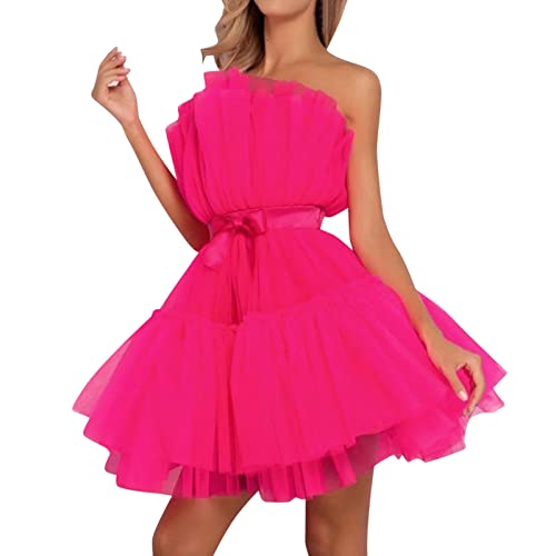 Trendiges schulterfreies Damen-Partykleid aus plissiertem Netzstoff für Hochzeiten, personalisierte ärmellose Chiffonkleider, Abendkleider, lange Strickpulloverkleider, funkelndes Kleid in einheitlic von ZJHESXV