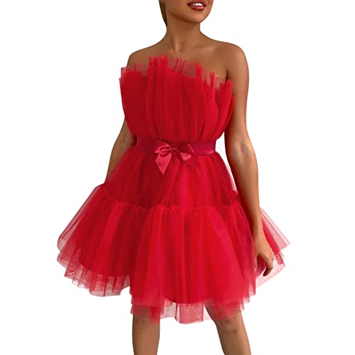 Trendiges schulterfreies Damen-Partykleid aus plissiertem Netzstoff für Hochzeiten, personalisierte ärmellose Chiffonkleider, Abendkleider, lange Strickpulloverkleider, funkelndes Kleid in einheitlic von ZJHESXV