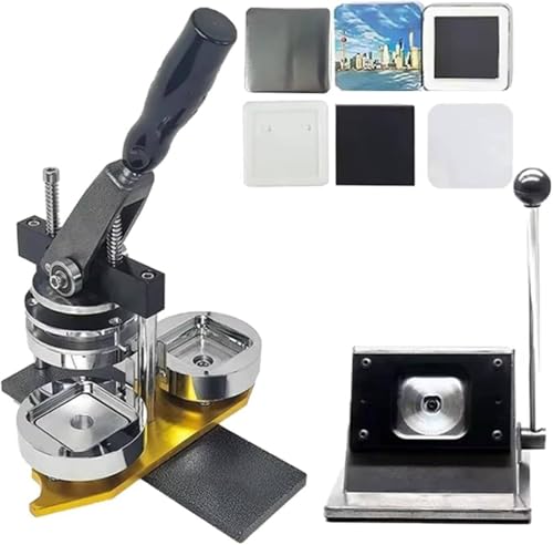 ZJHESXV 2x2 Zoll quadratische Buttonmaschine mit Papierschneider, 50x50mm DIY Foto Kühlschrankaufkleber Magnetpresse mit 100 Stück Materialien von ZJHESXV